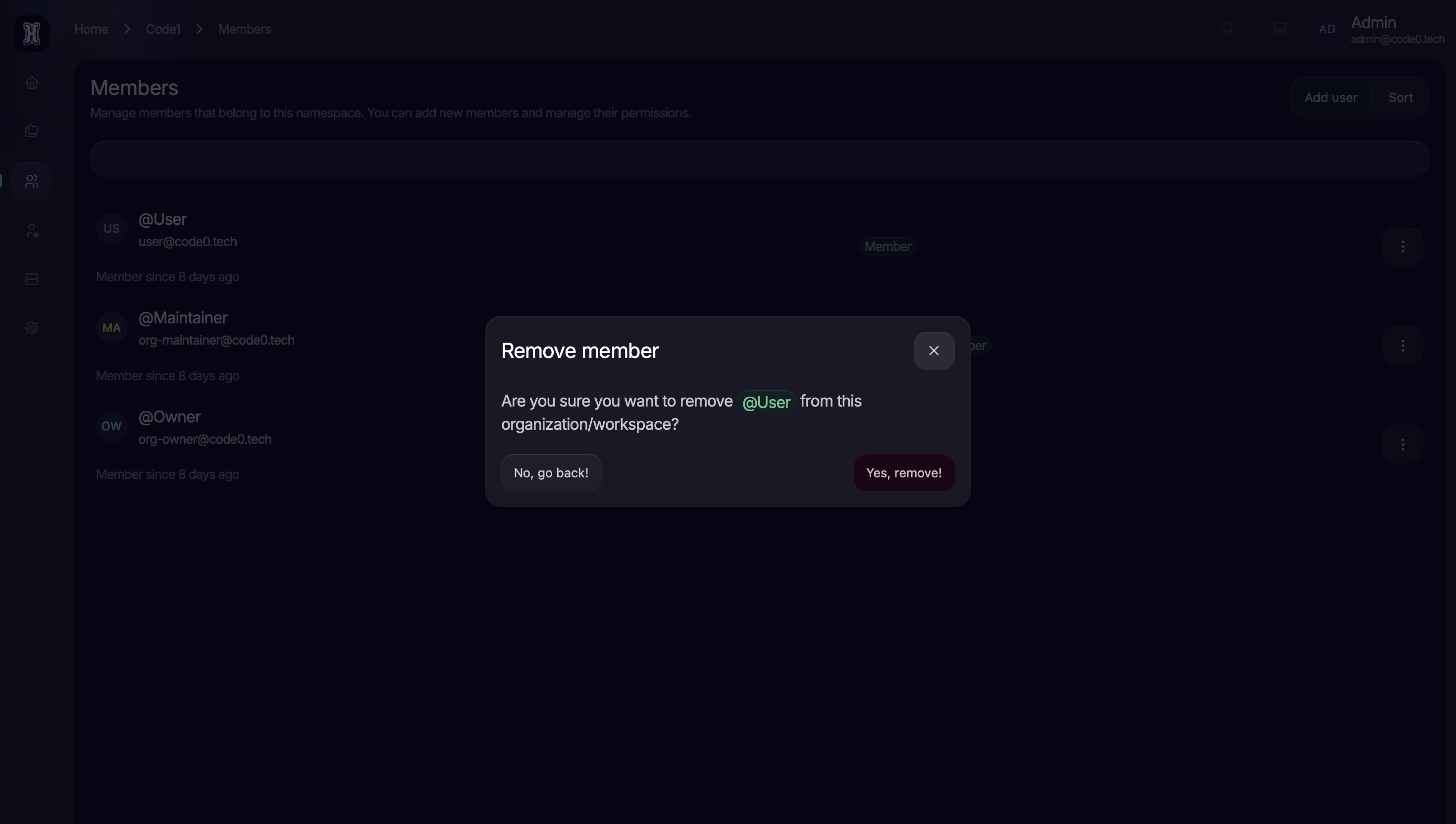 Member remove feature CodeZero