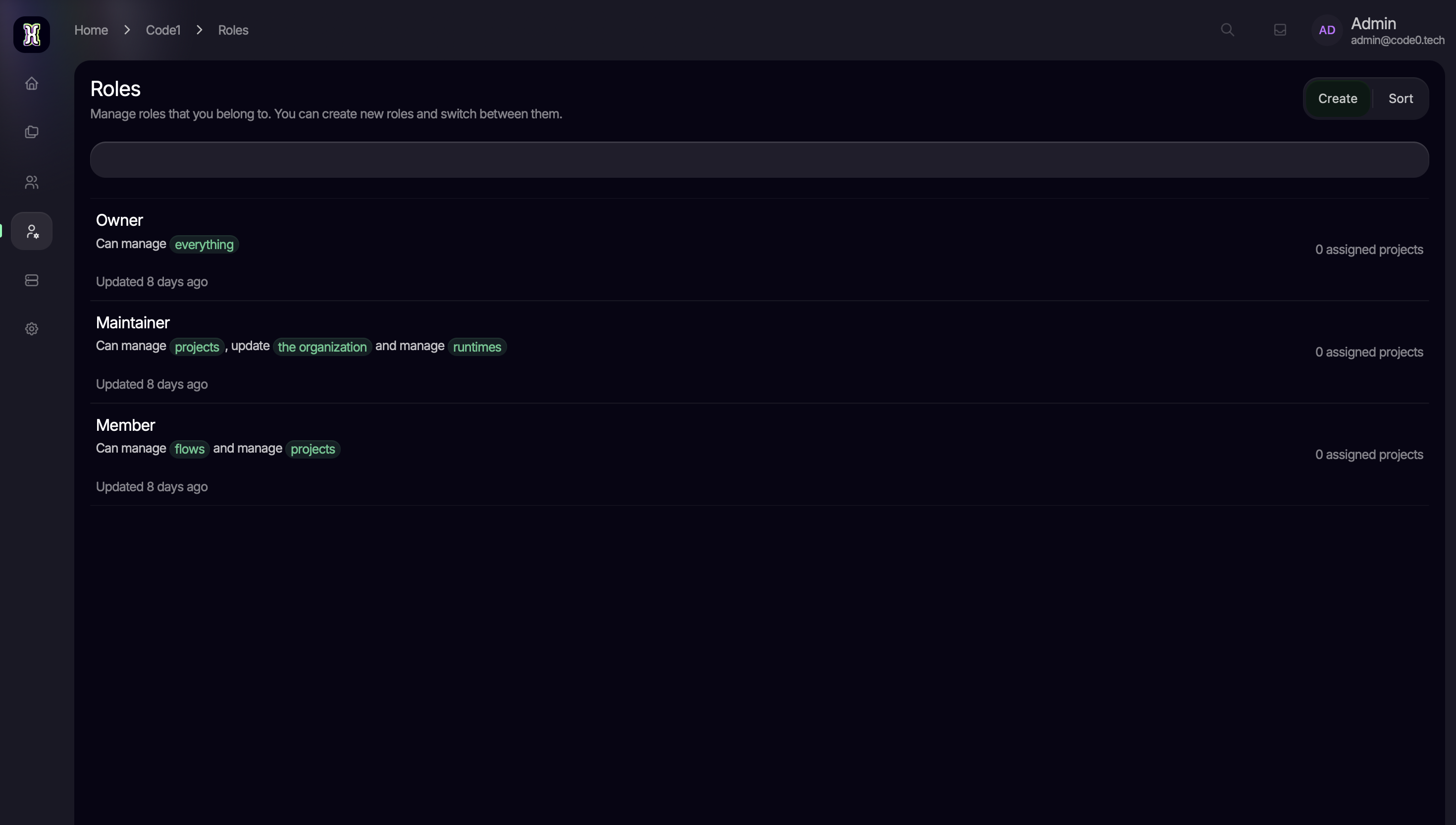 Role overview page CodeZero