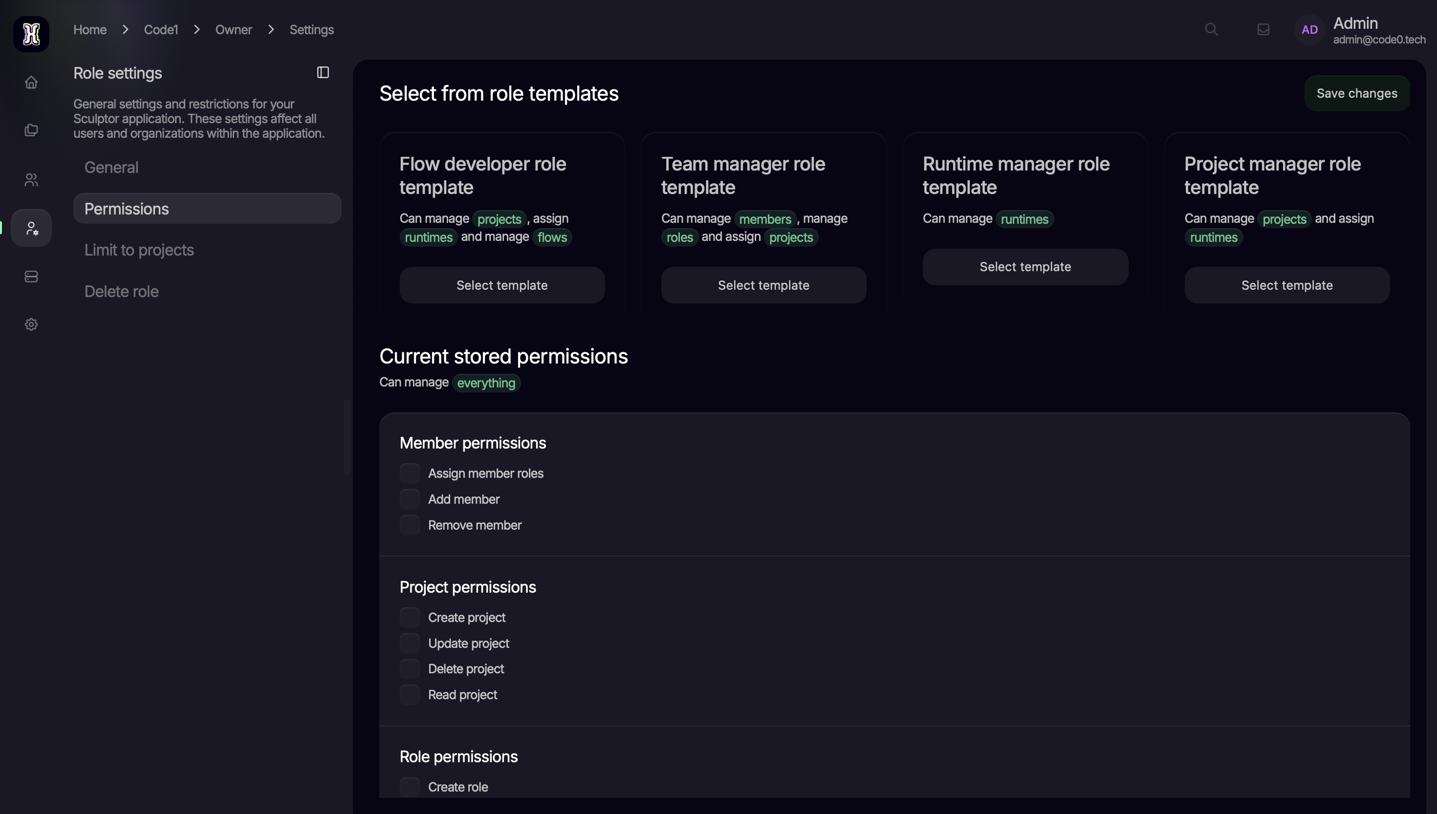 Role permission page CodeZero